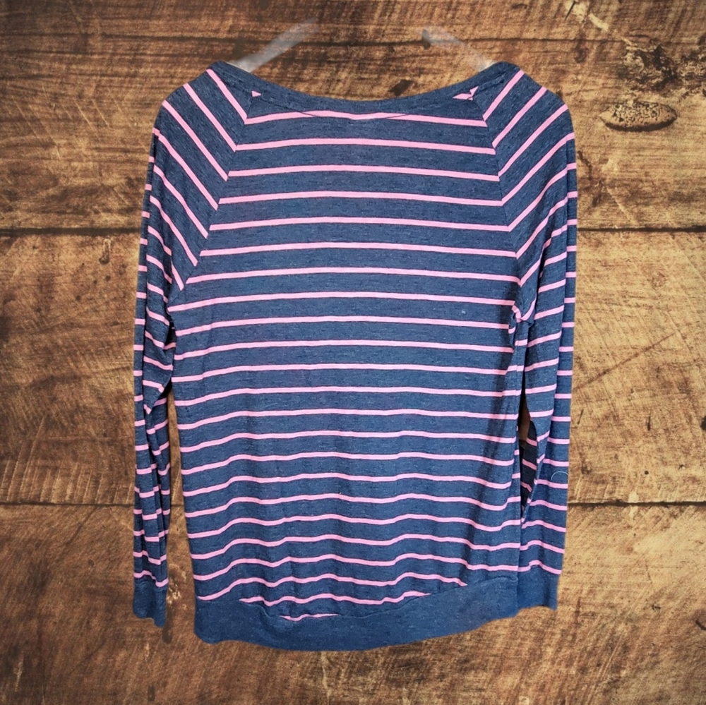 PINK By VS Striped Long Sleeve Oversized Tee Shirt - Picture 2 of 6